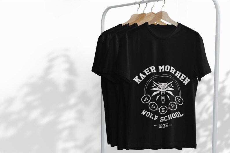Katoenen Witcher-T-shirt, Kear Morhen Wolf-schoolT-shirt, gamingkleding afbeelding 10