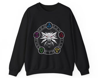 Felpa con simboli di The Witcher, simboli magici, abbigliamento da stregoneria, abbigliamento fantasy, regalo per gamer, gadget per fan di The Witcher