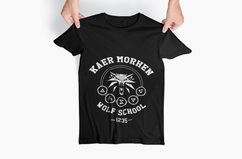 Katoenen Witcher-T-shirt, Kear Morhen Wolf-schoolT-shirt, gamingkleding afbeelding 9