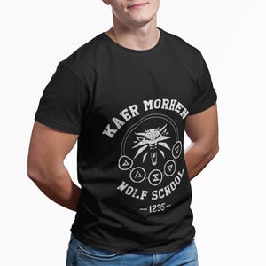 Katoenen Witcher-T-shirt, Kear Morhen Wolf-schoolT-shirt, gamingkleding afbeelding 6