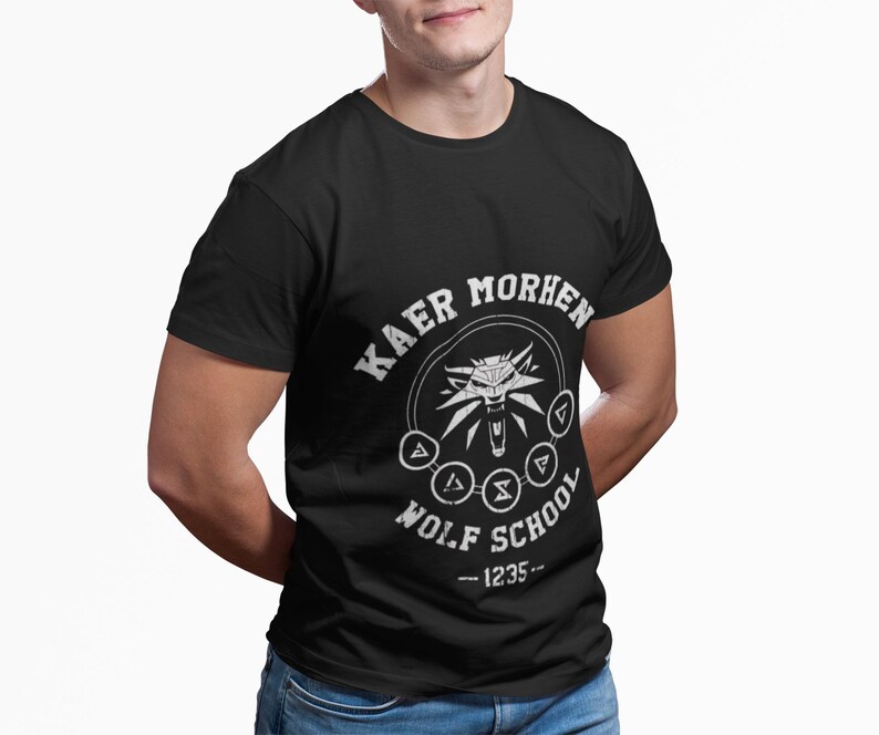 Katoenen Witcher-T-shirt, Kear Morhen Wolf-schoolT-shirt, gamingkleding afbeelding 6