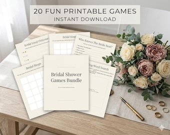 Bridal Shower Games Bundle, 20 Printable Activities (Instant Download PDF)