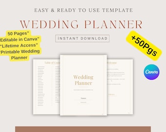 Hochzeitsplaner Canva Template, 50 Seiten Hochzeitsplaner (Digitaler Download)