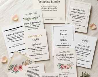 Bearbeitbares florales modernes Save The Date Template Bundle (digitaler Download)