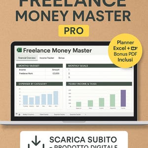 Planner Finanziario Excel 2025 per Freelance – Budget, Tasse, Guida PDF + Bonus Digitali