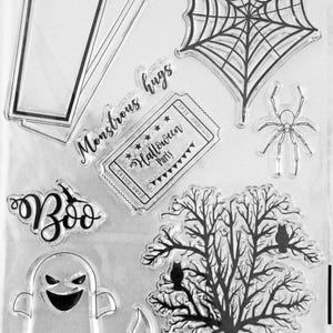 10 tampons en silicone transparents Fantômes d'Halloween, Scrapbooking, Gaufrage