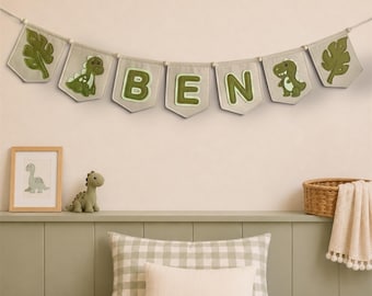 Personalised Dinosaur Name Sign -  Felt Nursery Garland - Boys Bedroom Wall Décor