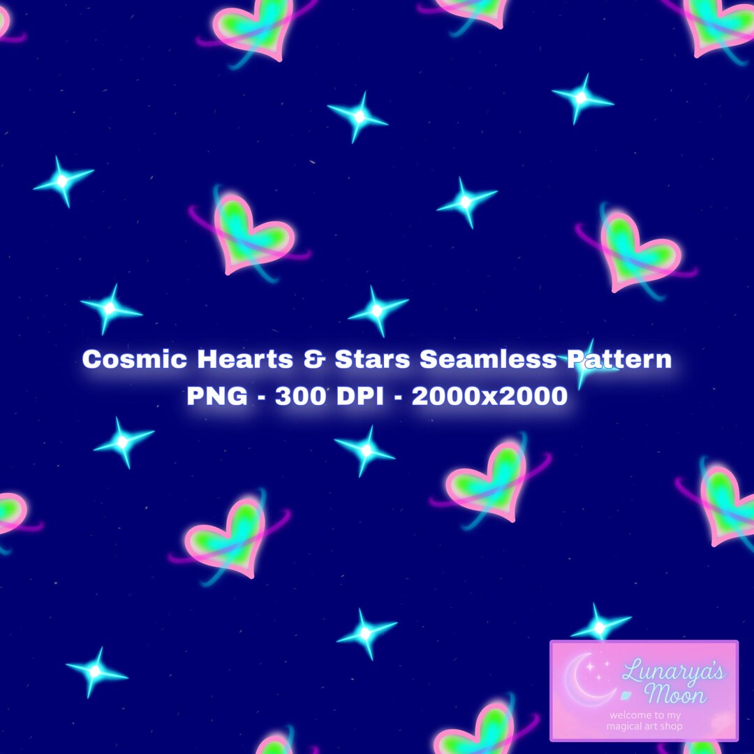 Cosmic Hearts and Stars Seamless Pattern | Neon Galaxy Digital Paper ...