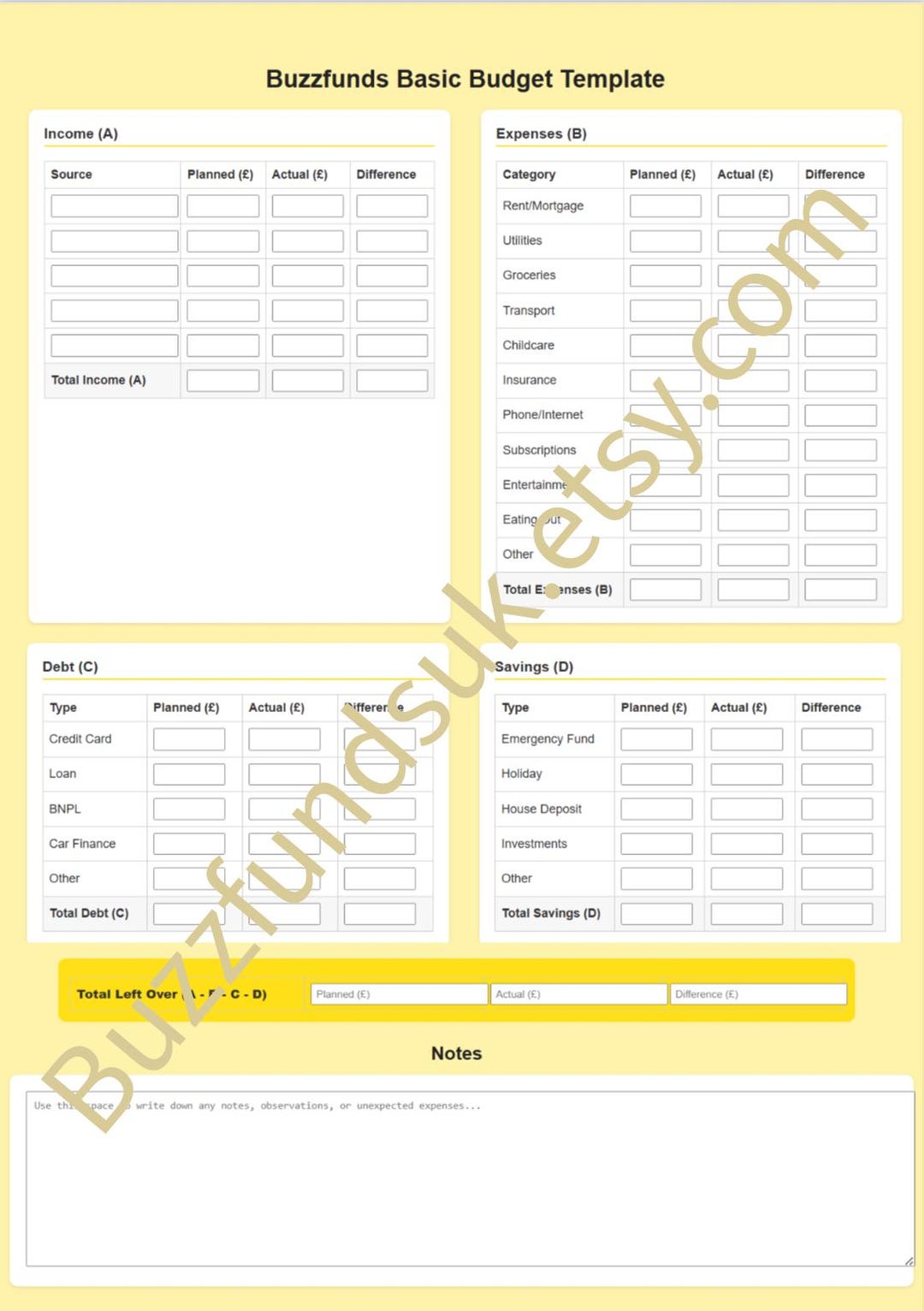 Budget One Page Examples Printable Budget Template | Buzzfunds Basic Budget Template | One-page ...