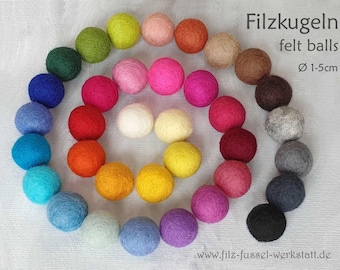 Viltballetjes, 2 cm, vele kleuren, vilten kralen, 100% wol (gevilt wol), vilten balletjes om mee te knutselen, kleurrijke mix, vilten pompon, 2 cm