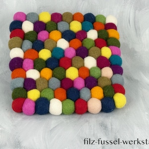 Felt coaster, table decoration, pot stand, colorful, square, Ø 20 cm