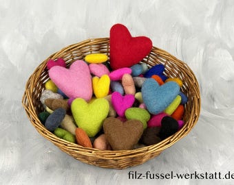 Vilthartjes, 4 cm, 6 cm, 8 cm, mobiel, vilten hartjes, slinger, 100% wol (viltwol), vilt, voor knutselen, decoratie, prachtige kleuren, grote selectie