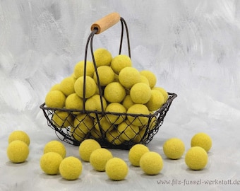 Viltballen, citroengeel, vilten kralen, vilten ballen om mee te knutselen, kleurrijk, wollen vilt, vilten pompons, diverse maten, knutselen met kinderen