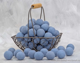 Viltballen, ijsblauw, blauw, 1-5 cm, 100% wol (gevilt), vilten kralen, om te knutselen, DIY, vilten pompons, seizoenstafel