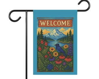 Welcome to the Pacific Northwest Garden Banner | Vibrant Floral Home Decor, Outdoor Garden Flag, Yard Decor, Welcome Sign