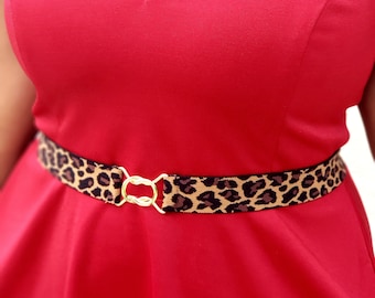 Cinturón elástico de leopardo oscuro de 1" - cinturón elástico para mujer