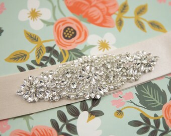 2" rhinestone wedding belt - satin bridal belt with rhinestones in concentric circle pattern - small