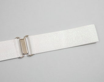 1.5" white iridescent elastic belt - stretch waist belt for women