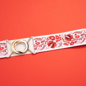 1.5" red floral belt, elastic waist belt for women