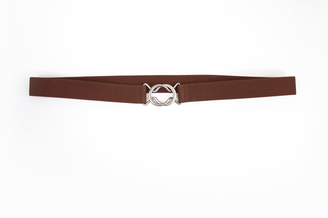 1 Skinny dark chocolate brown elastic waist belt with Gunmetal