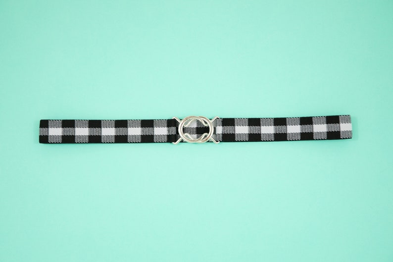 1 white & black plaid elastic waist belt, stretch belt for women image 1