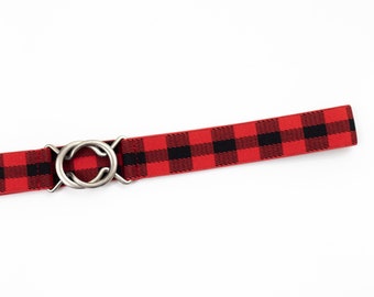 1" red & black plaid elastic waist belt, stretch belt for women