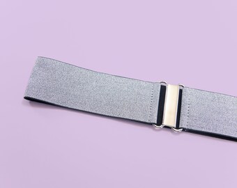 2" silver belt - glitter elastic belt for women