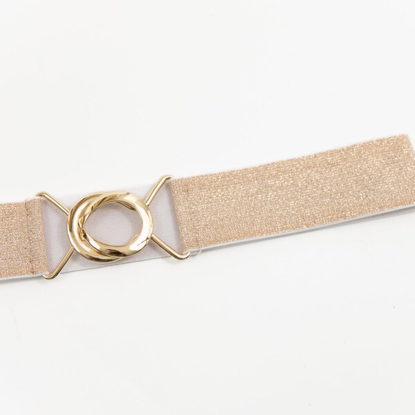 Metallic Wrapped Rectangle Elastic Belt Rose Gold