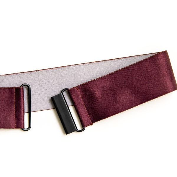 2" red wine satin elastic belt  | stretchy waist belt for women