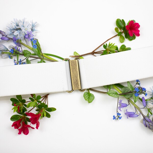 2" white elastic belt - stretch waist belt for women - twill texture