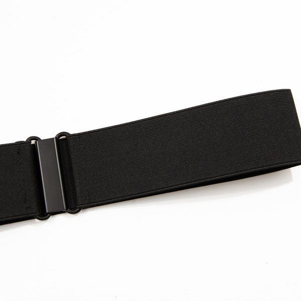 2" black elastic waist belt, minimalist belt for women - smooth texture