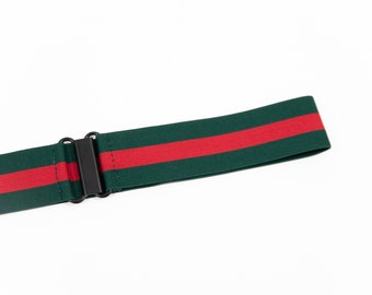 1.5" red and green striped designer belt, elastic belt for women