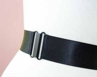 2" black satin elastic belt  | stretchy minimalist belt for women available in regular and plus size