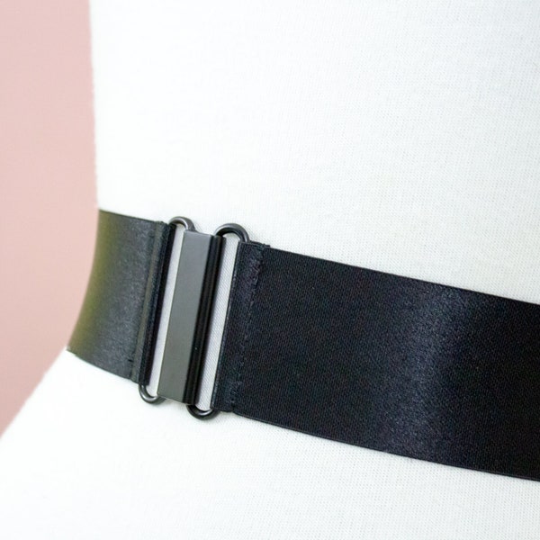 2" black satin elastic belt  | stretchy minimalist belt for women available in regular and plus size