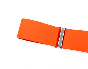3" neon orange stretch belt, elastic cinch belt for women