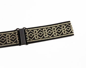 2" black and gold glitter elastic waist belt | women's stretch cinch belt