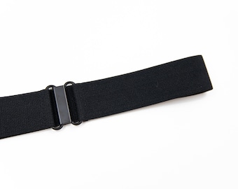 2" black elastic belt, stretch waist belt for women in regular and plus size - twill texture