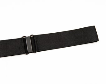 1.5" black satin belt - elastic waist belt for women