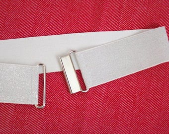 2" silver belt on white - stretch elastic waist belt for women