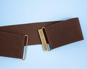 3&quot; dark chocolate brown elastic waist belt, stretch cinch belt for women