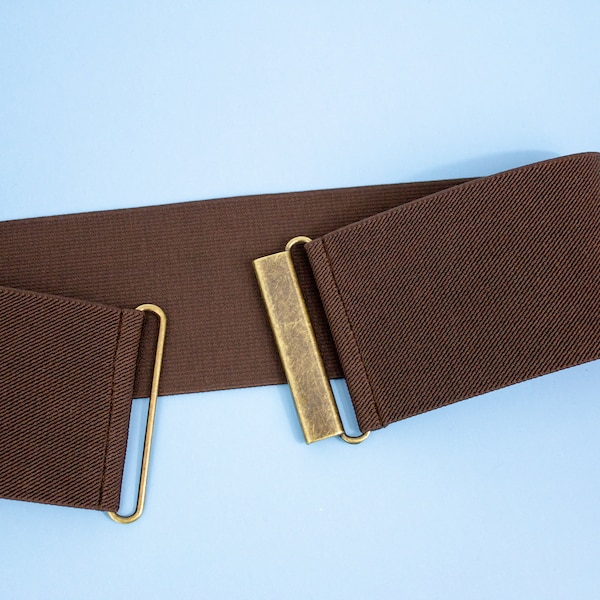 3" dark chocolate brown elastic waist belt, stretch cinch belt for women