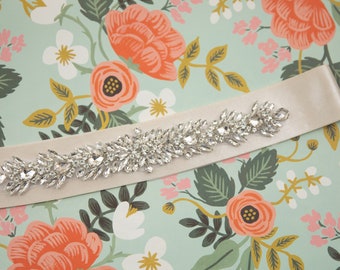 2" rhinestone wedding belt - satin bridal belt with marquise cut rhinestones