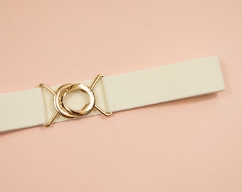 1.5" twill ivory stretch belt - elastic waist belt for women