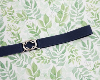 1" navy elastic waist belt | women's stretch belt in regular and plus sizes