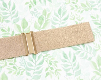 2" rose gold on beige elastic waist belt - stretch belt for women