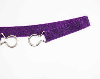 1" sparkly purple adjustable belt, stretchy waist belt for women