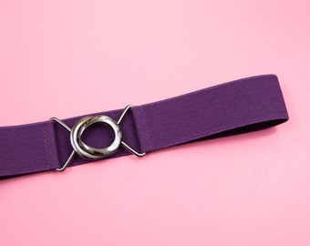 1.5" eggplant purple elastic belt - stretch waist belt for women