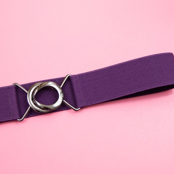 1.5" eggplant purple elastic belt - stretch waist belt for women