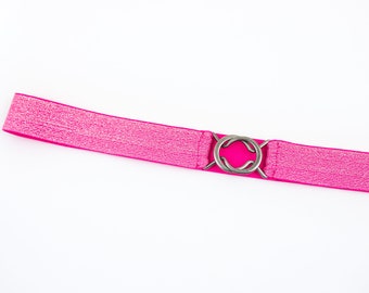 1" pink glitter elastic waist belt, skinny stretch belt for women