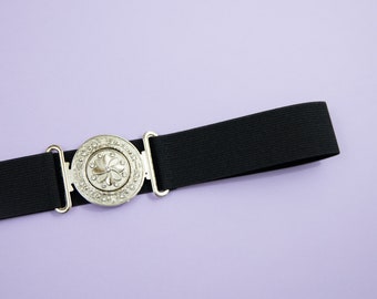 1.5" black elastic belt - stretch waist belt for women with twill texture